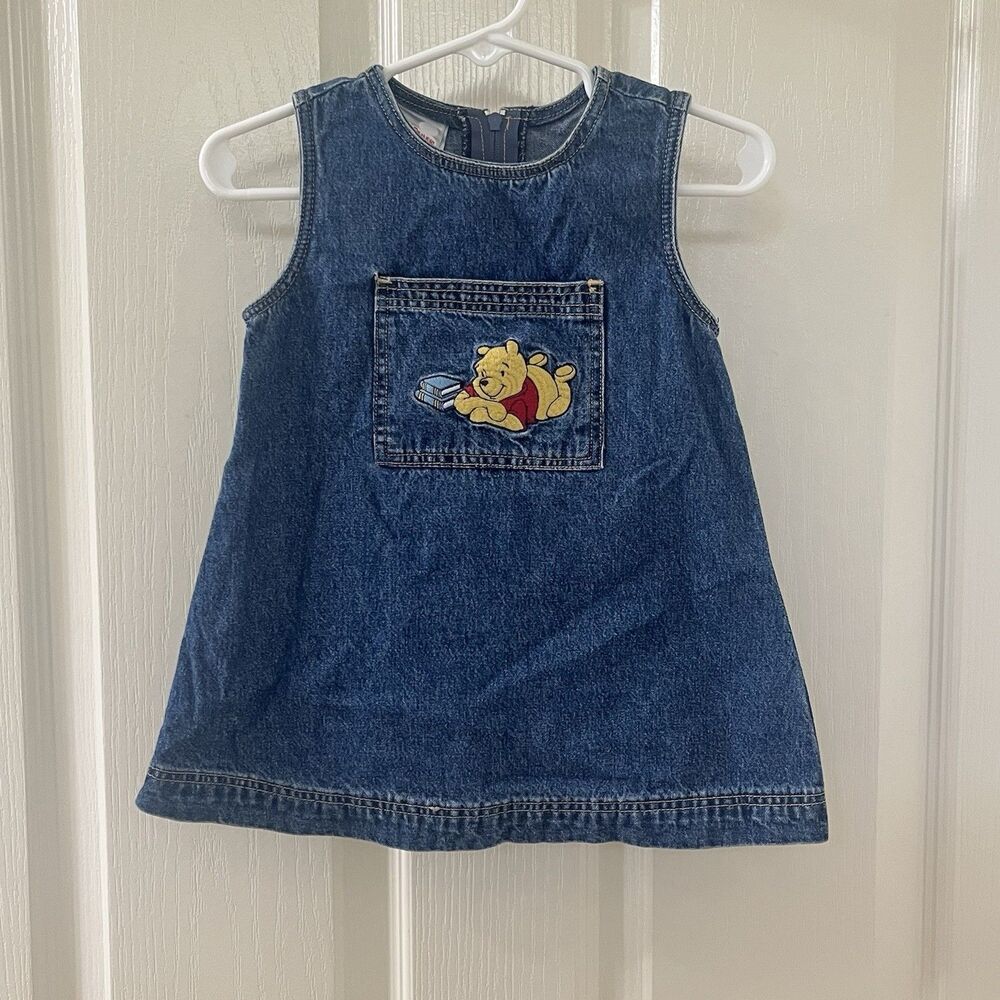 Vintage Disney Store Winnie the Pooh with Books Denim Dress Girls Size 12 Months
